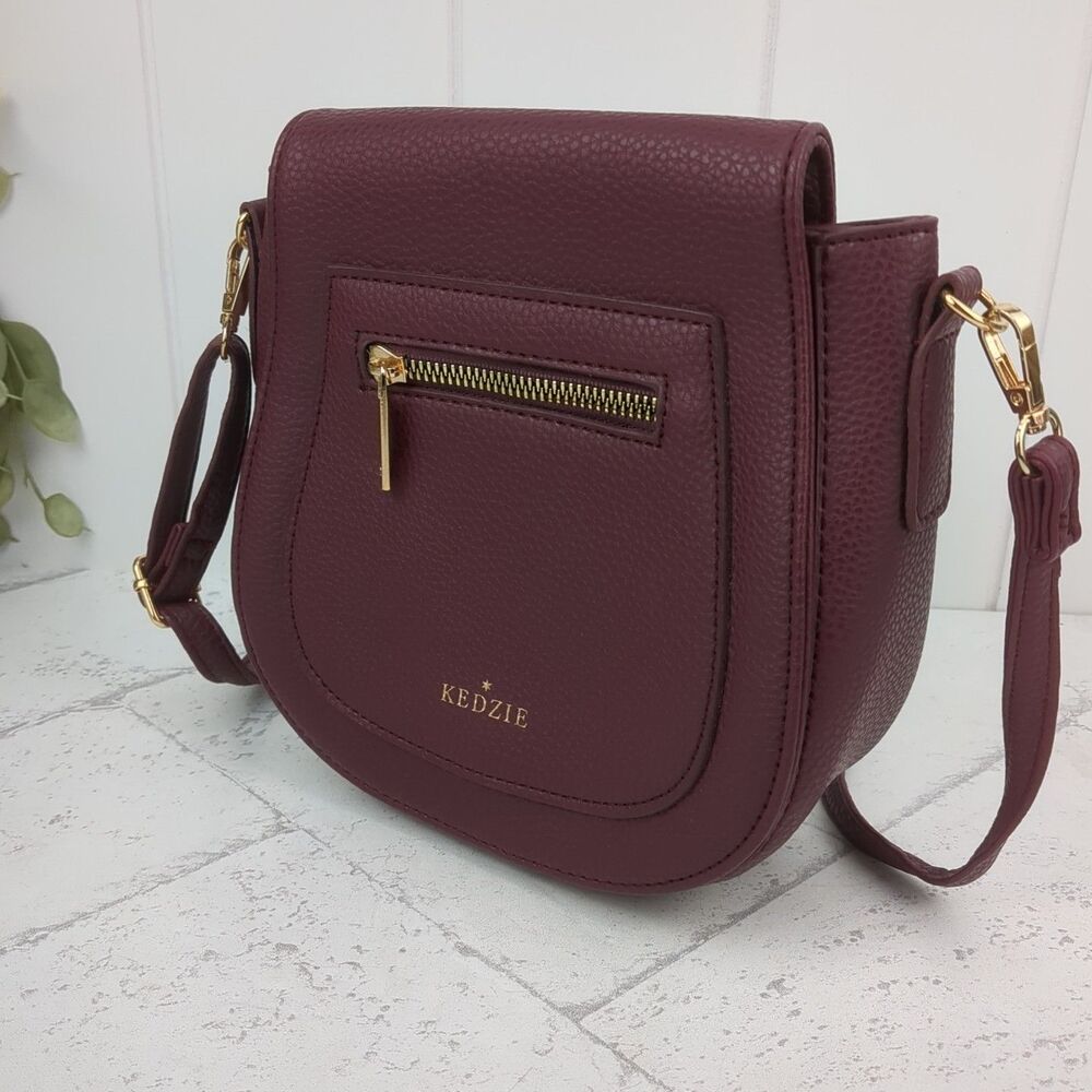 Kedzie Camden Mini Messenger Crossbody Bag Vegan Leather Purse Wine Burgundy - Picture 3 of 11